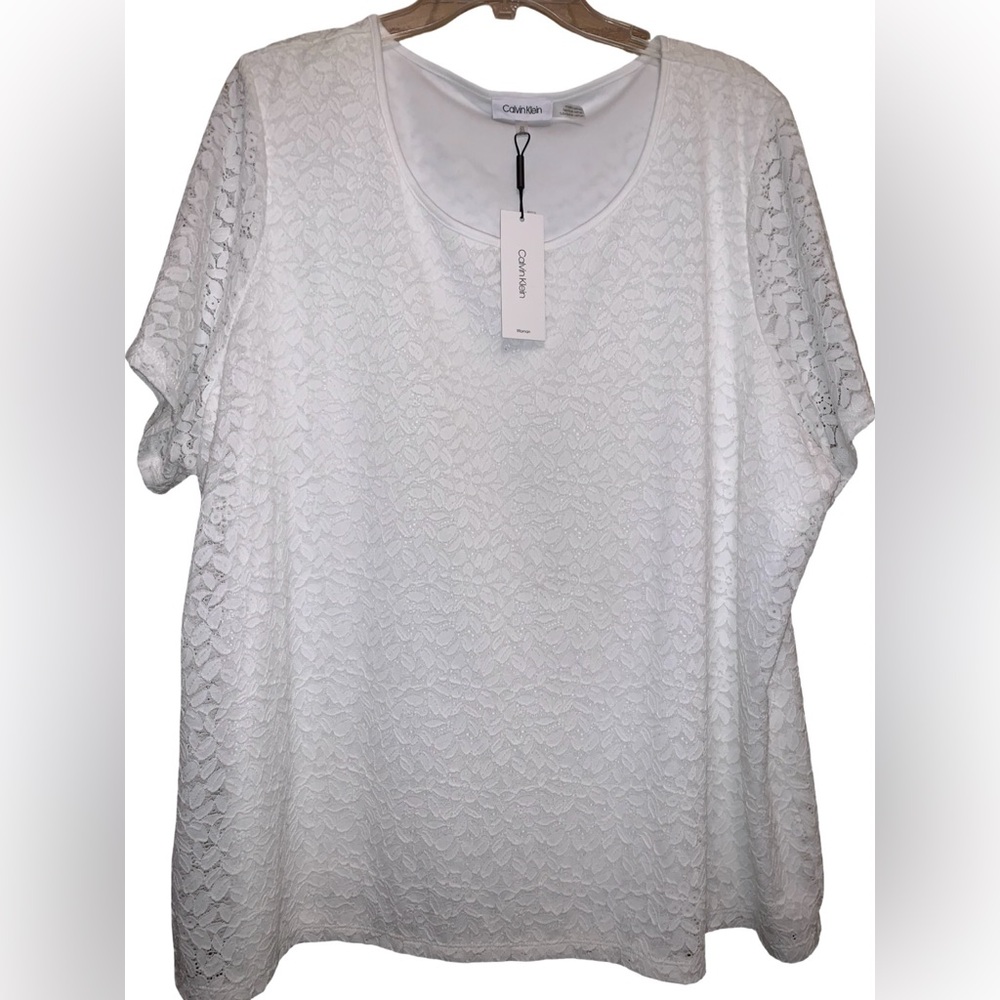 Calvin Klein Floral White Lace Top Size 2X NWT